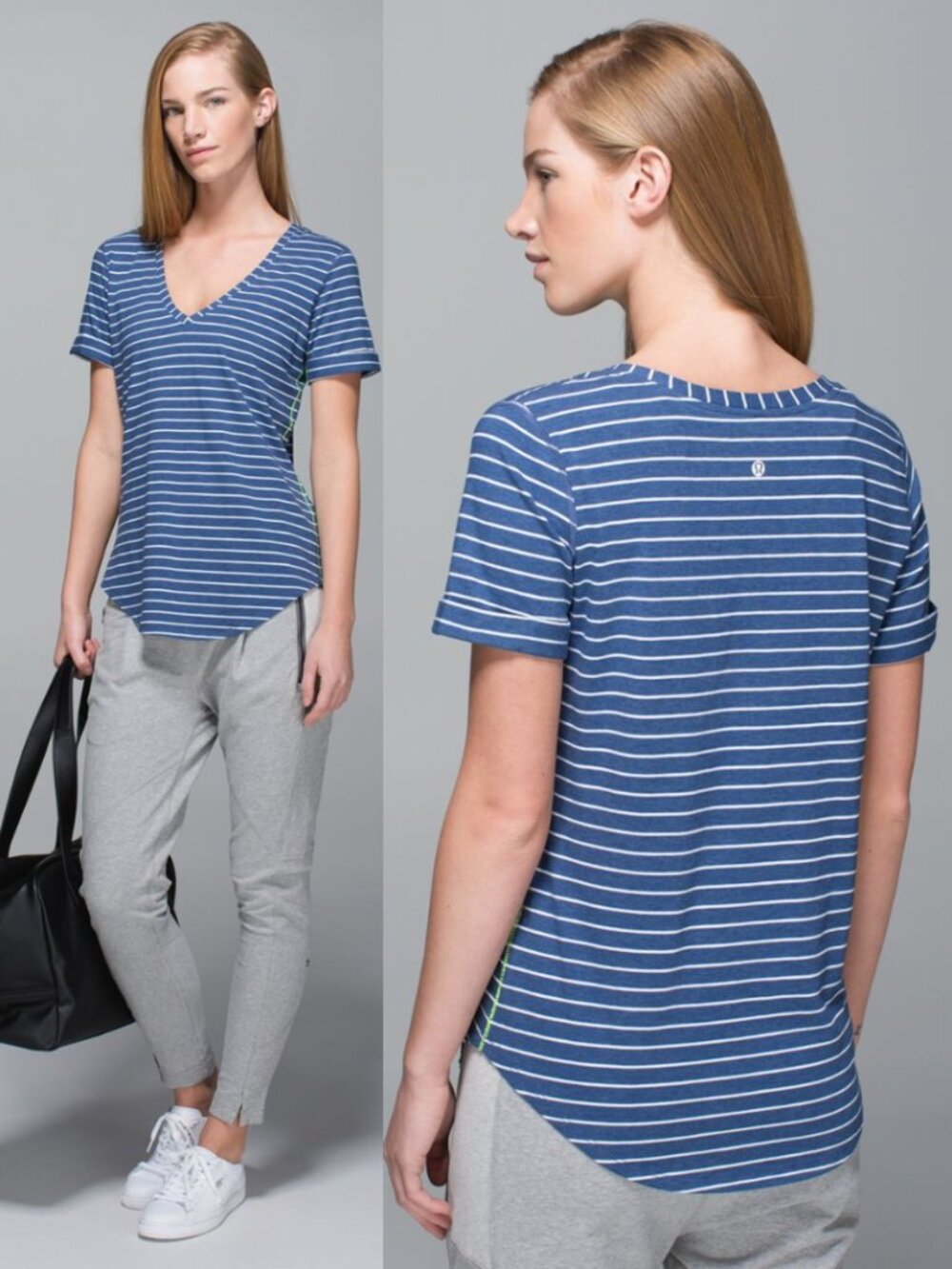 Lululemon Blue Stripe Pima Cotton Blend V-Neck Love Tee